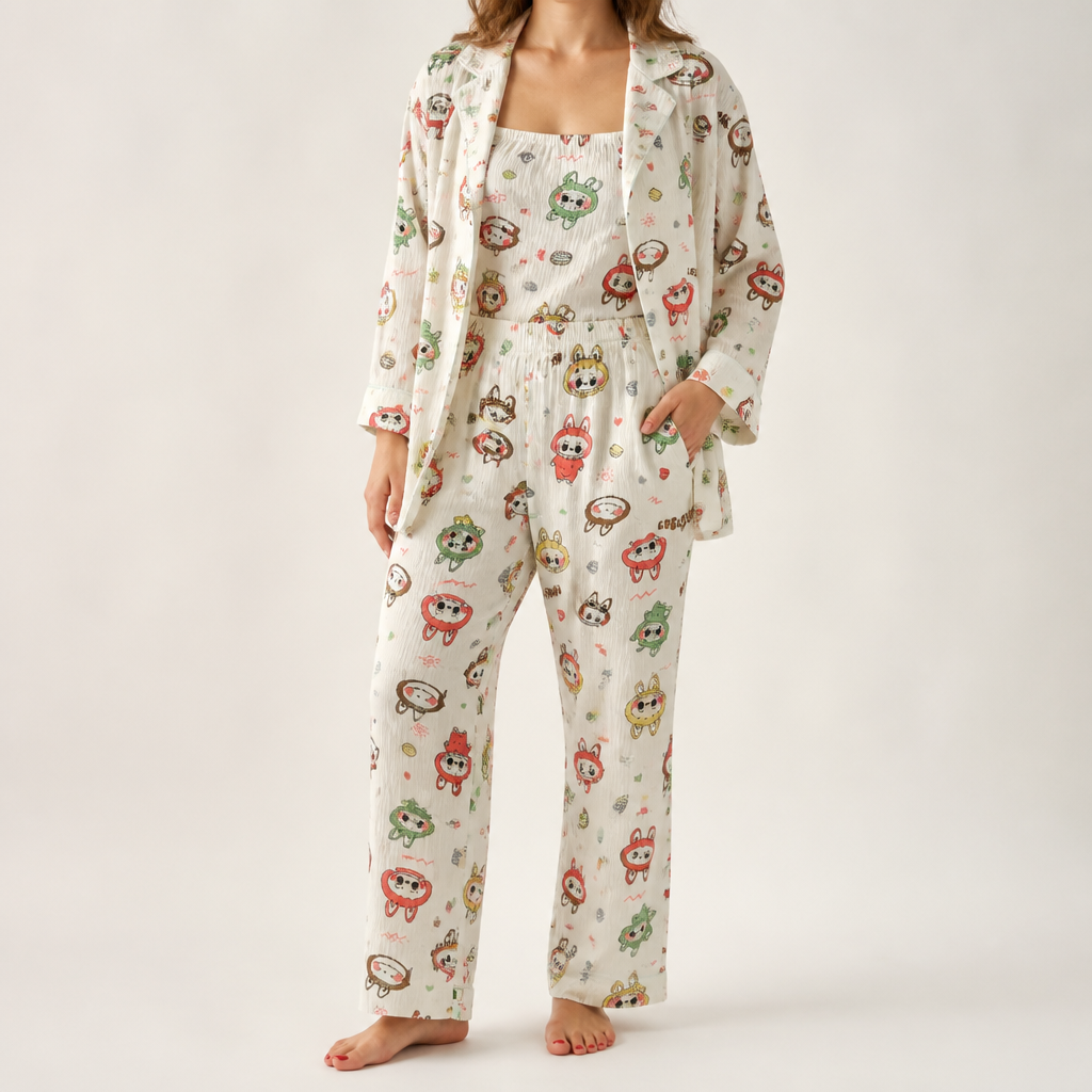 Rosalind | Womens Long Sleeve Button Up Cotton Pyjama Set Loungewear, Ivory 11