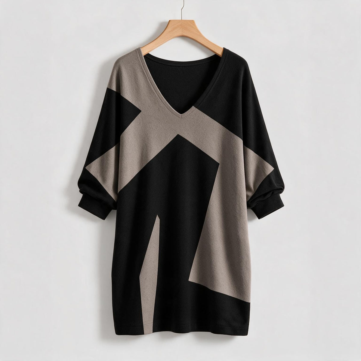 Rhian | Womens Wedding Guest V Neck Printed Long Sleeve Mini Dress on hanger