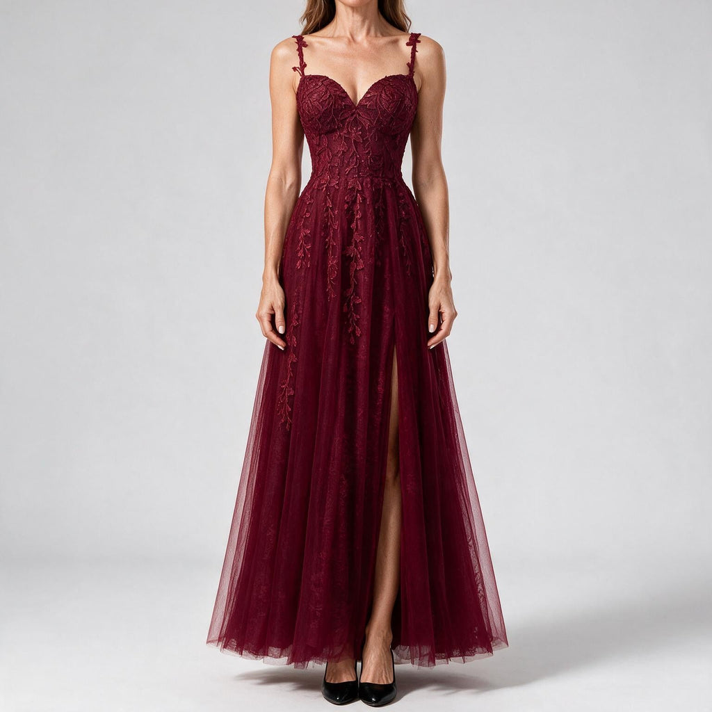 Genevieve | Womens Prom Formal Evening Gown Maxi Wedding Guest Cocktail Dresses Wine Red