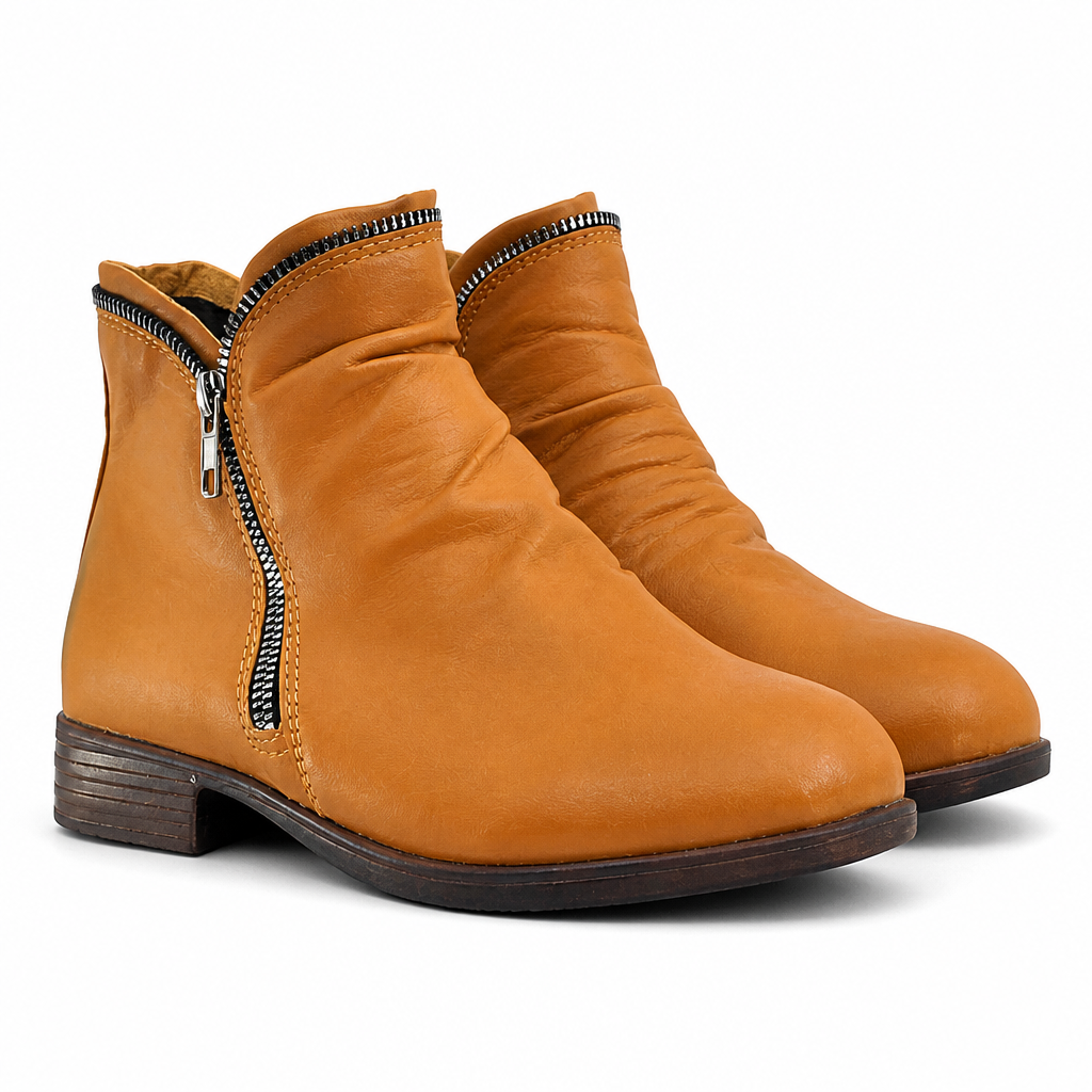 Odette | Womens Block Heel Zip Ankle Boots Combat Platform Booties Yellow packshot