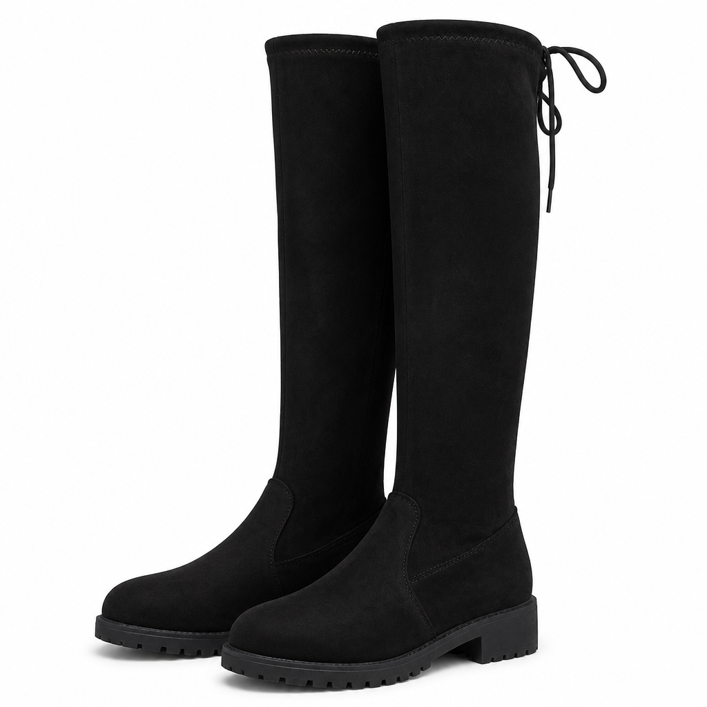 Greta | Mens Knee High Black Lace Up Outdoor Boots Black 2 packshot