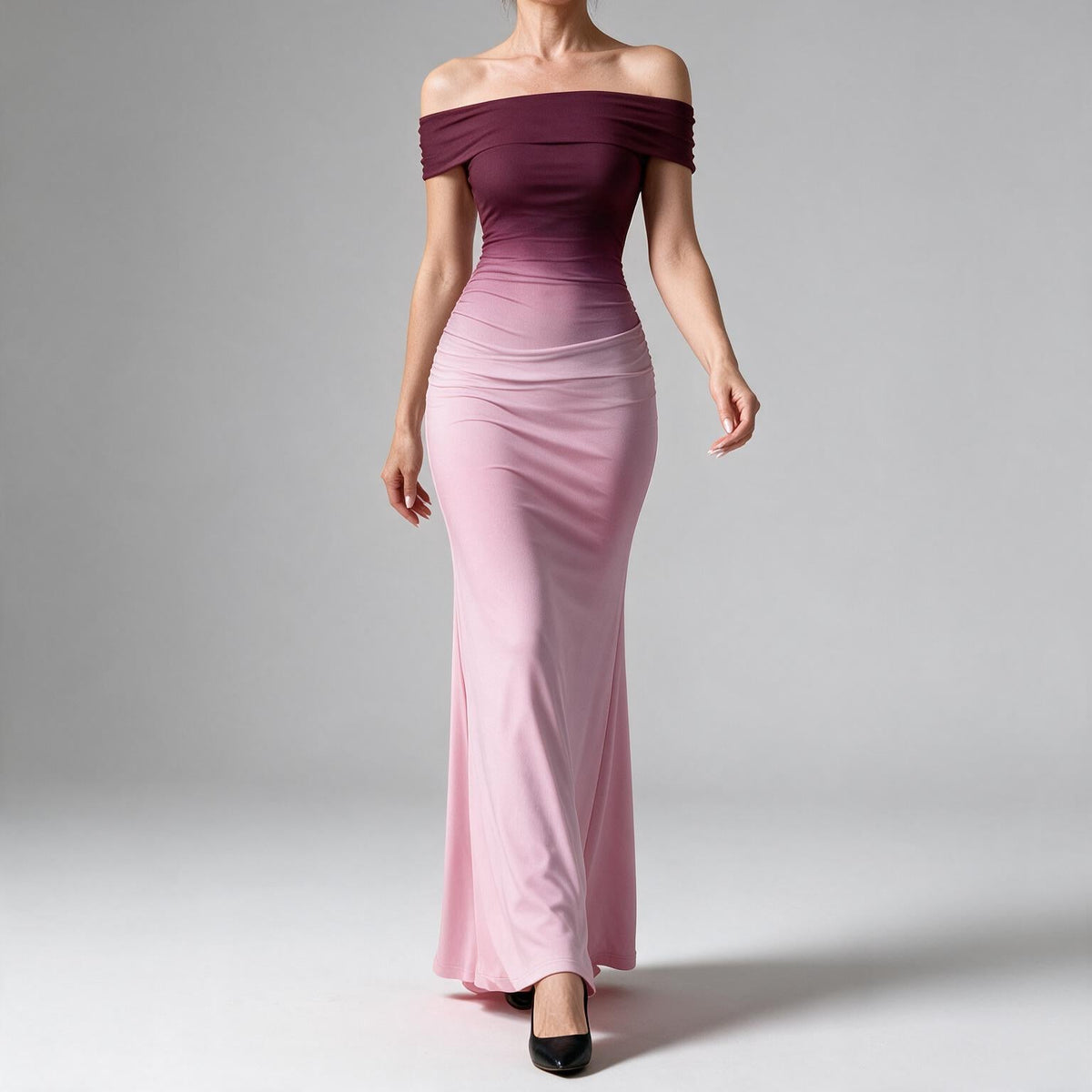 Reggie | Womens Bodycon Dress Short Sleeve Gradient Off Shoulder Long Dress
