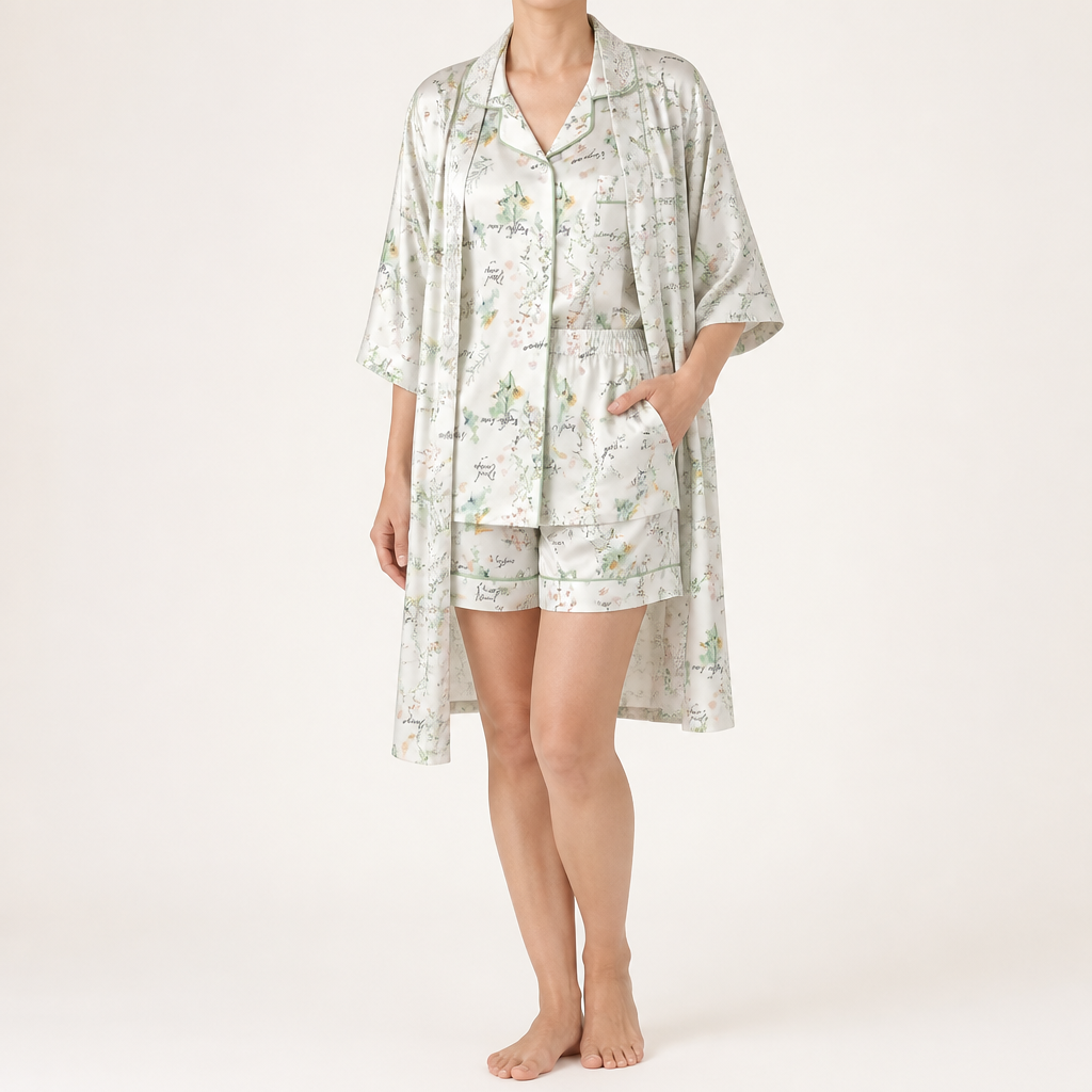 Odette | Womens Short Sleeve Satin Pyjama Set, Sage Green