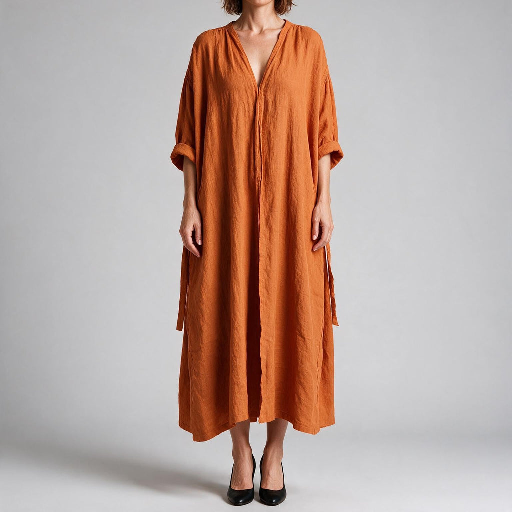 Dexter | Womens Shirt Dress Long Sleeve Longline Belted Midi Dress Orange