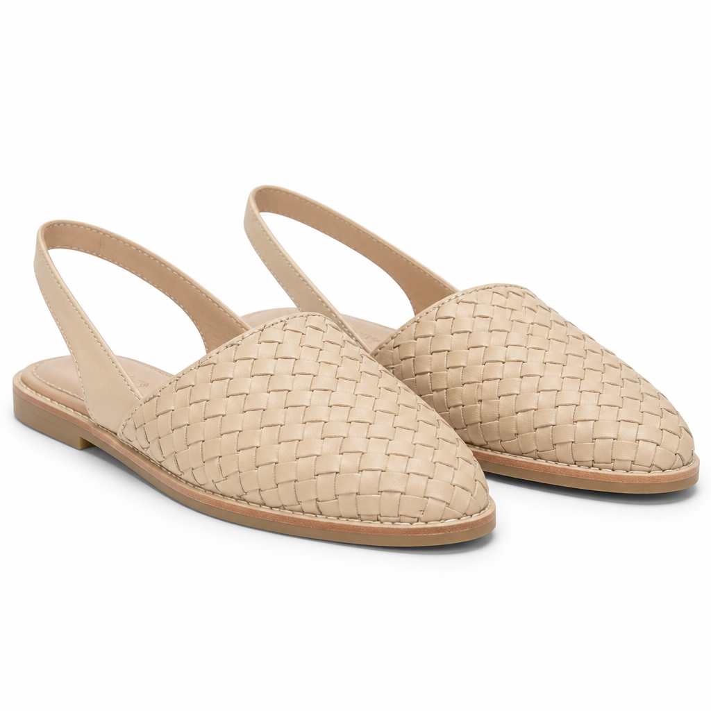 Marisol | Womens Pointed Toe Buckle Strap Flat Sandals Beige packshot