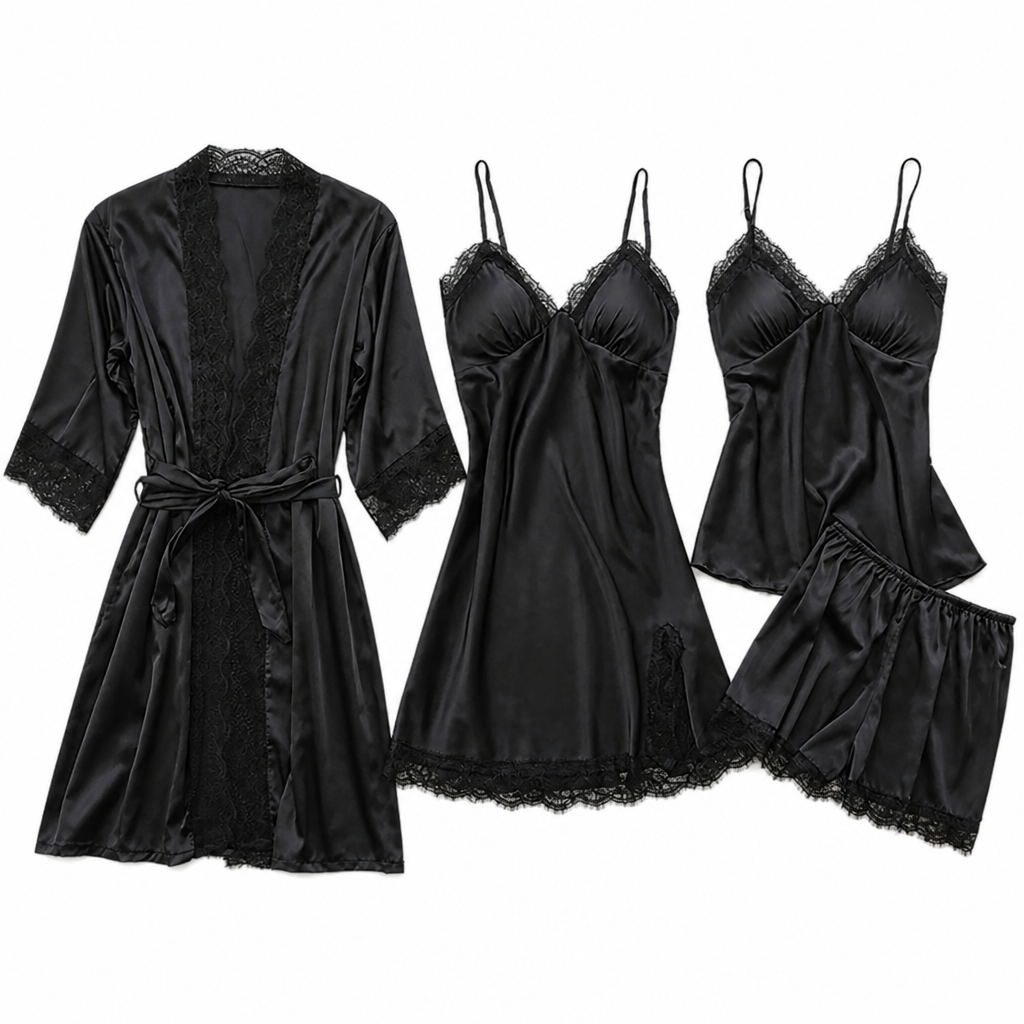 Rosalind | Womens Satin Cami Pyjama Set, Black