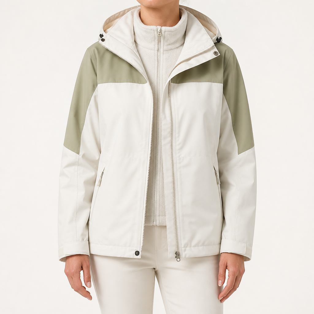 Imogen | Womens Waterproof Hooded 3-in-1 Jacket Fleece Lined, White & Matcha Green