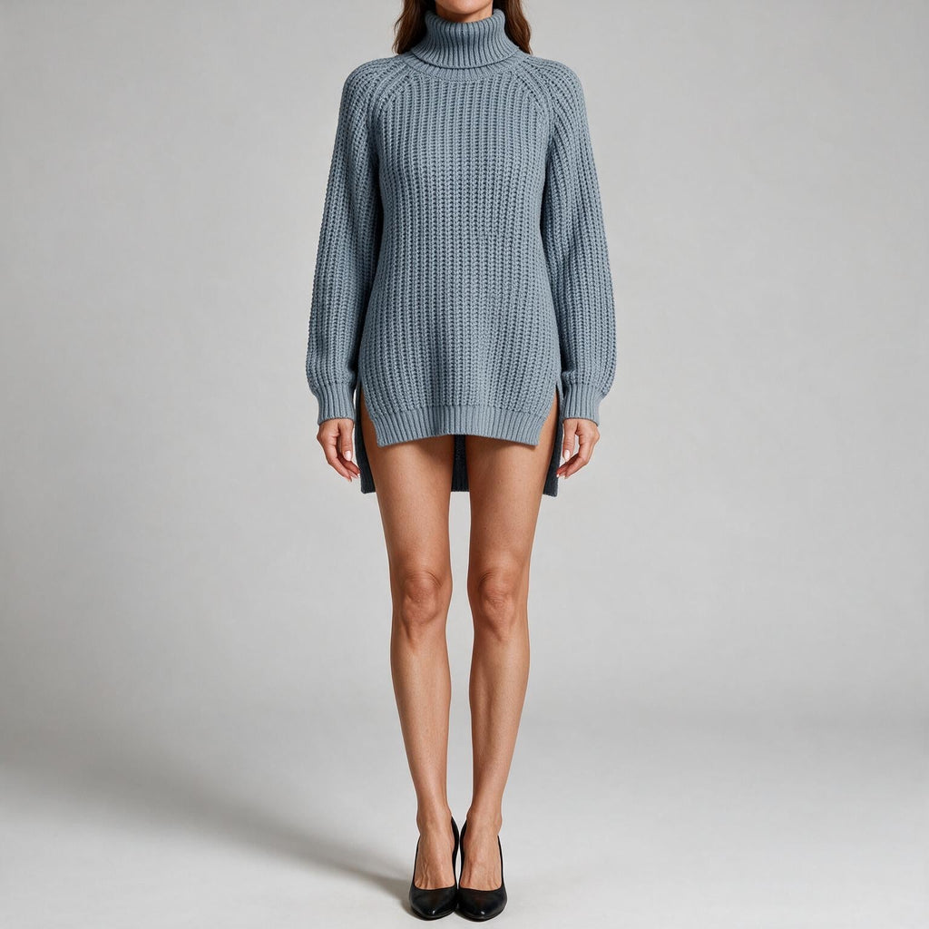 Rhiannon | Womens Wedding Guest Jumper Knitted Split Raglan Sleeve Dresses Grey