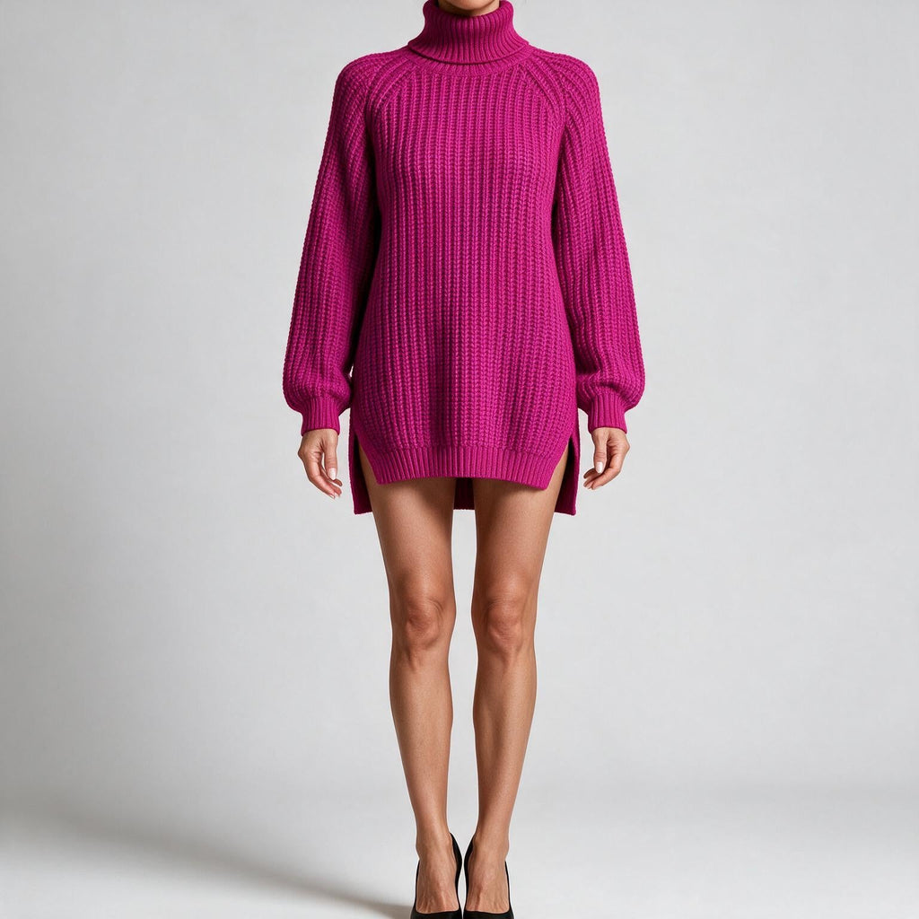 Rhiannon | Womens Wedding Guest Jumper Knitted Split Raglan Sleeve Dresses Rose