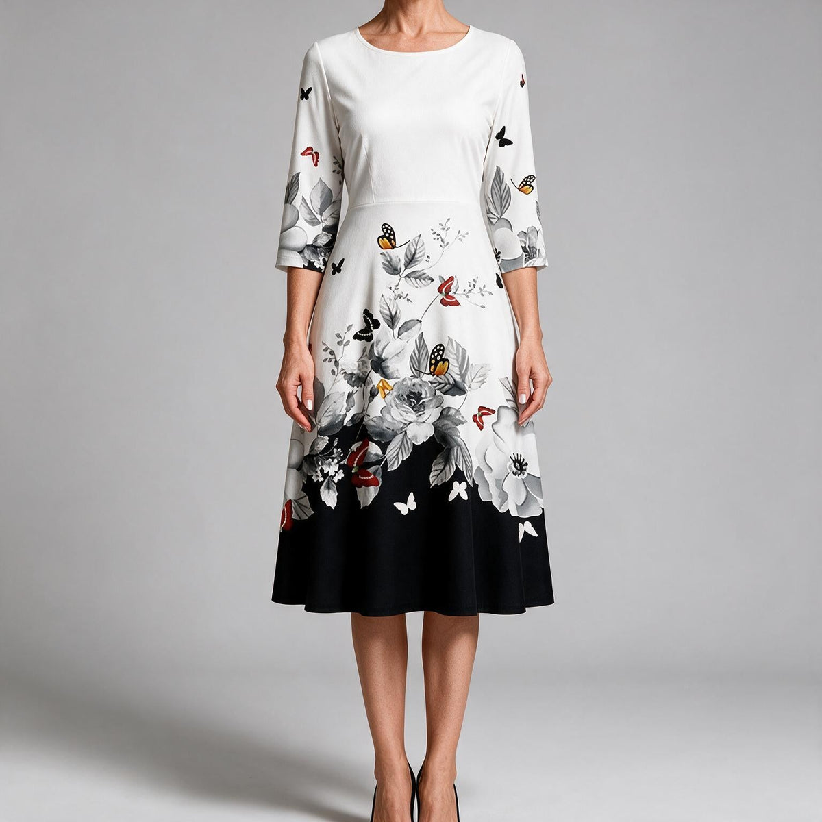 Marguerite | Womens Wedding Guest Floral Round Neck Straight Midi Dress