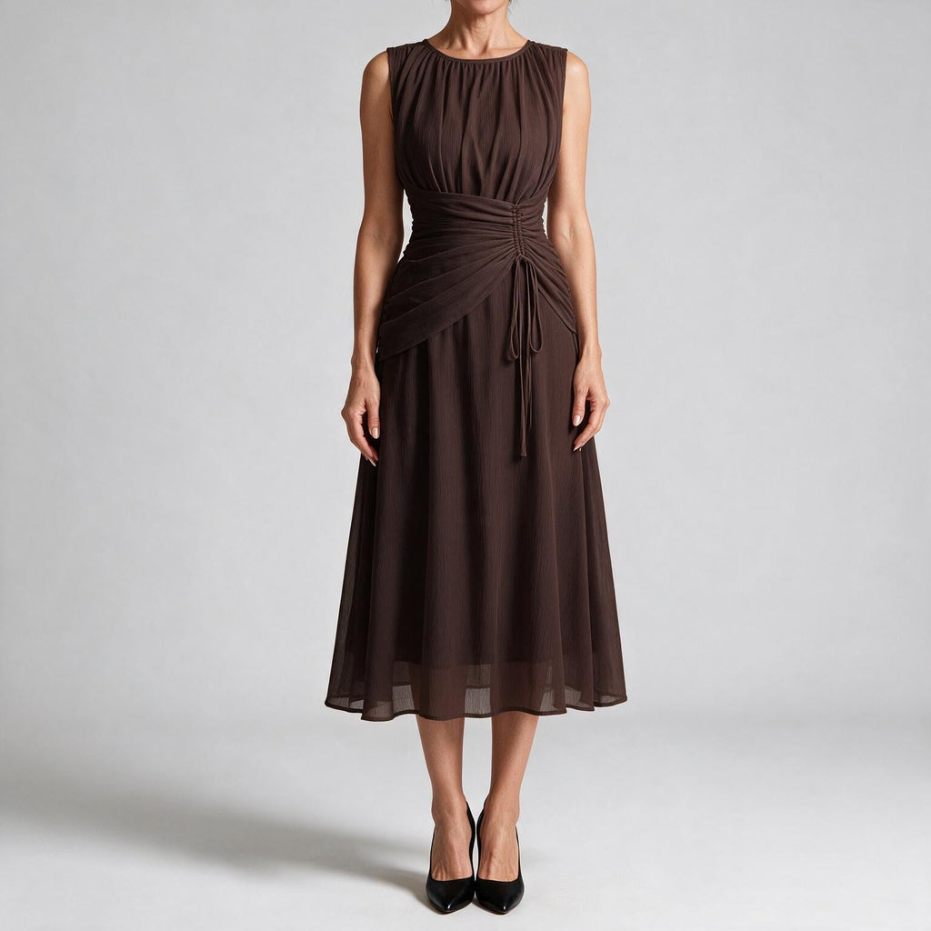 Odette | A Line Chiffon Maxi Wedding Guest Summer Dresses Brown