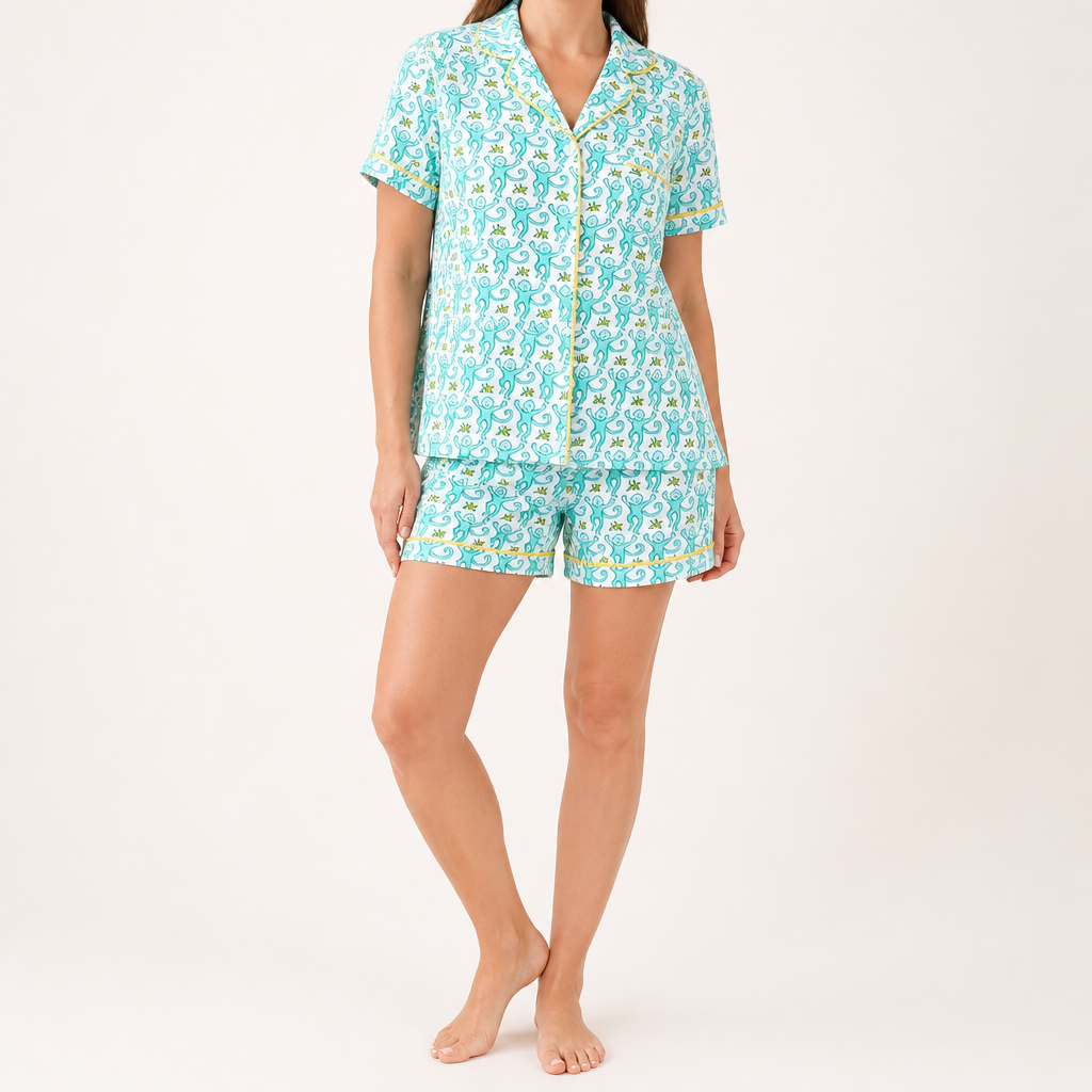 Genevieve | Womens Short Sleeve Cotton Pyjama Set, Teal
