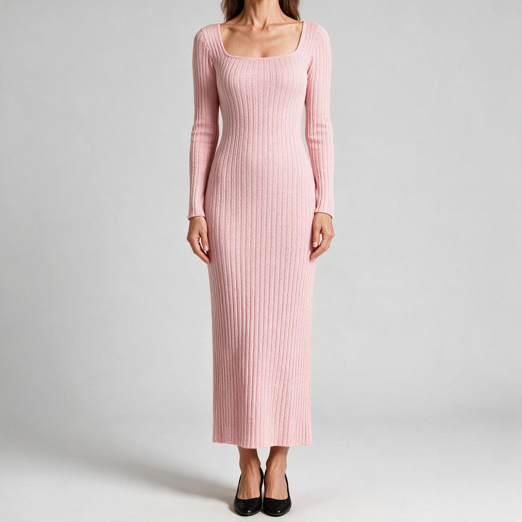 Aviana | Womens Jumper Dress Maternity Knit Long Sleeve Ribbed Dress Pink