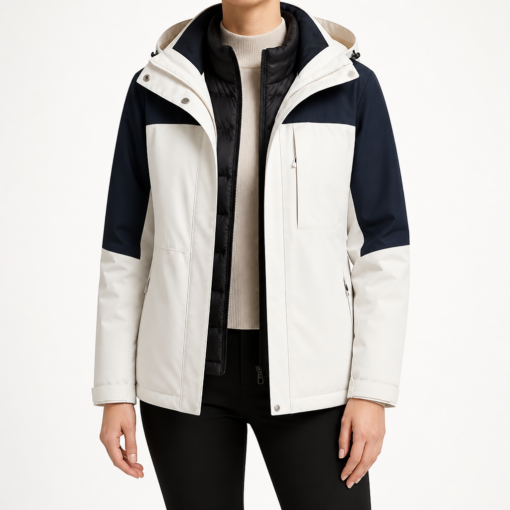 Imogen | Womens Waterproof Hooded 3-in-1 Jacket Fleece Lined, White & Black 4