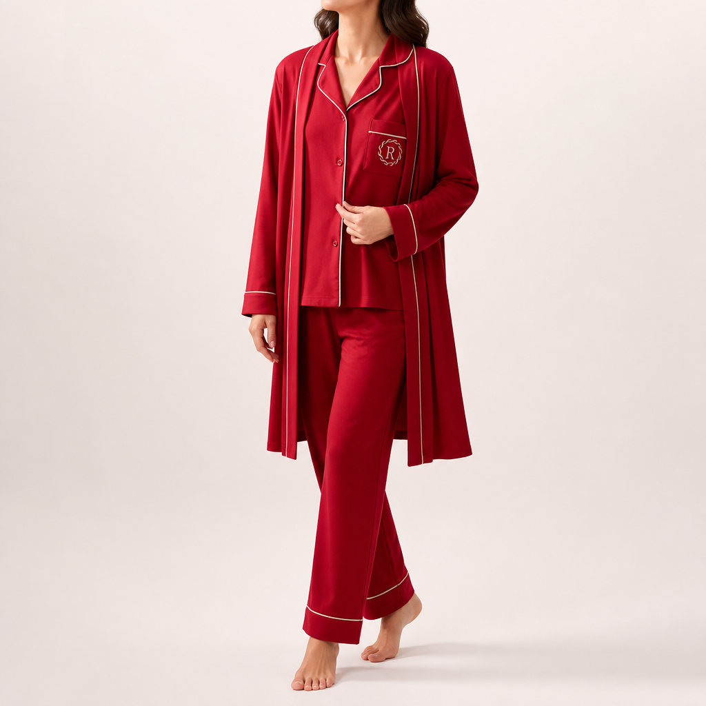 Arabella | Womens Cotton Long Sleeve Pyjama Set, Red