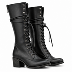 Isla | Womens Knee High Boots Lace Up Block Heel Boots Black packshot