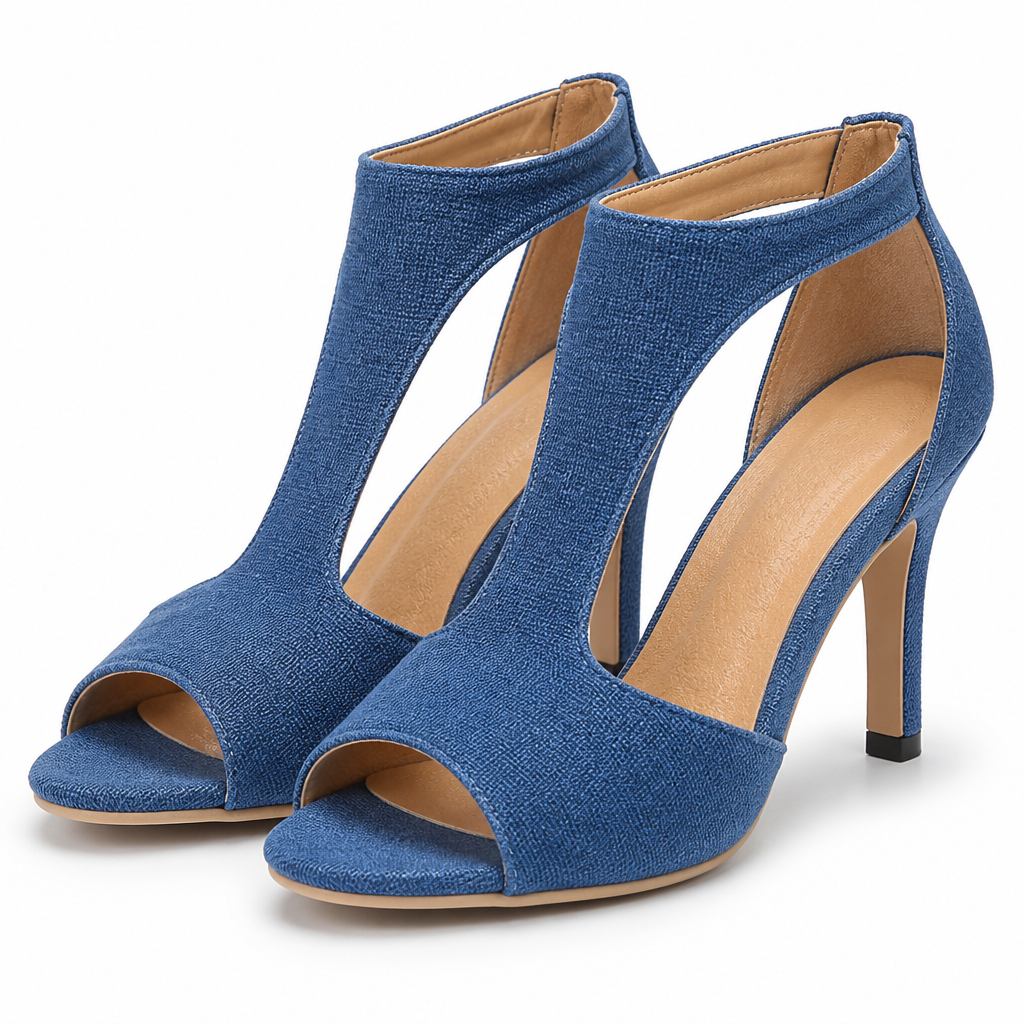 Esme | Womens Back Zip Peep Toe Thin Heel Sandals Blue packshot