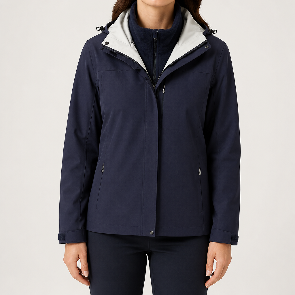 Imogen | Womens Waterproof Hooded 3-in-1 Jacket Fleece Lined, Navy Blue