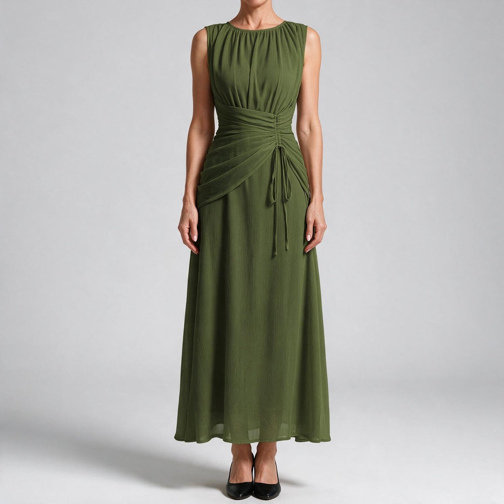 Odette | A Line Chiffon Maxi Wedding Guest Summer Dresses Army Green