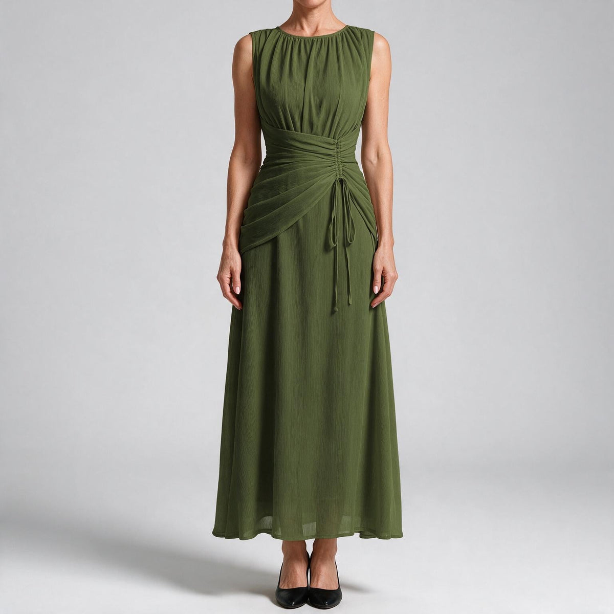 Odette | A Line Chiffon Maxi Wedding Guest Summer Dresses Army Green