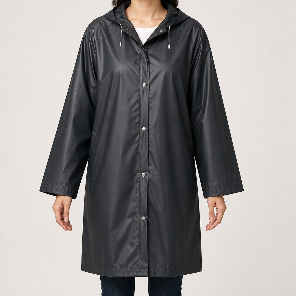 Winifred | Womens Waterproof Hooded Raincoat Rain Poncho, Black
