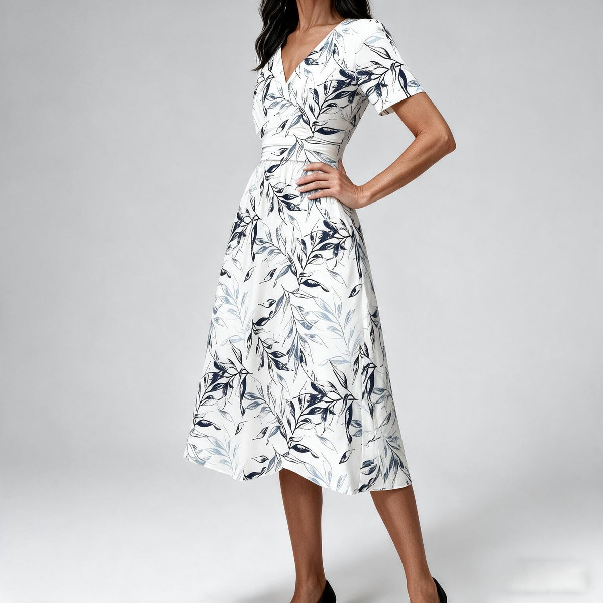 Liana | Womens Wedding Guest V Neck Printed A-Line Summer Dress