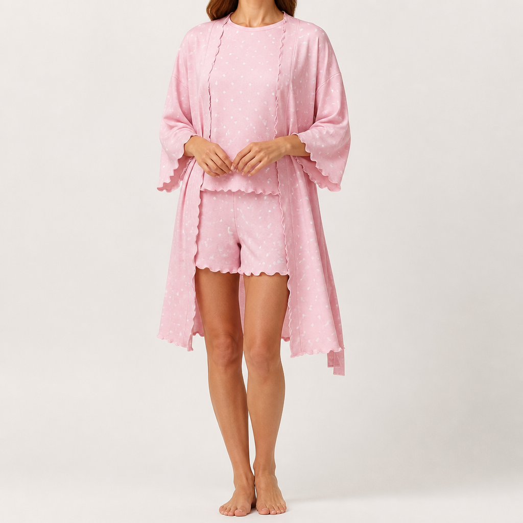 Matilda | Womens Pointelle Heart Short Pyjama Set, Pink