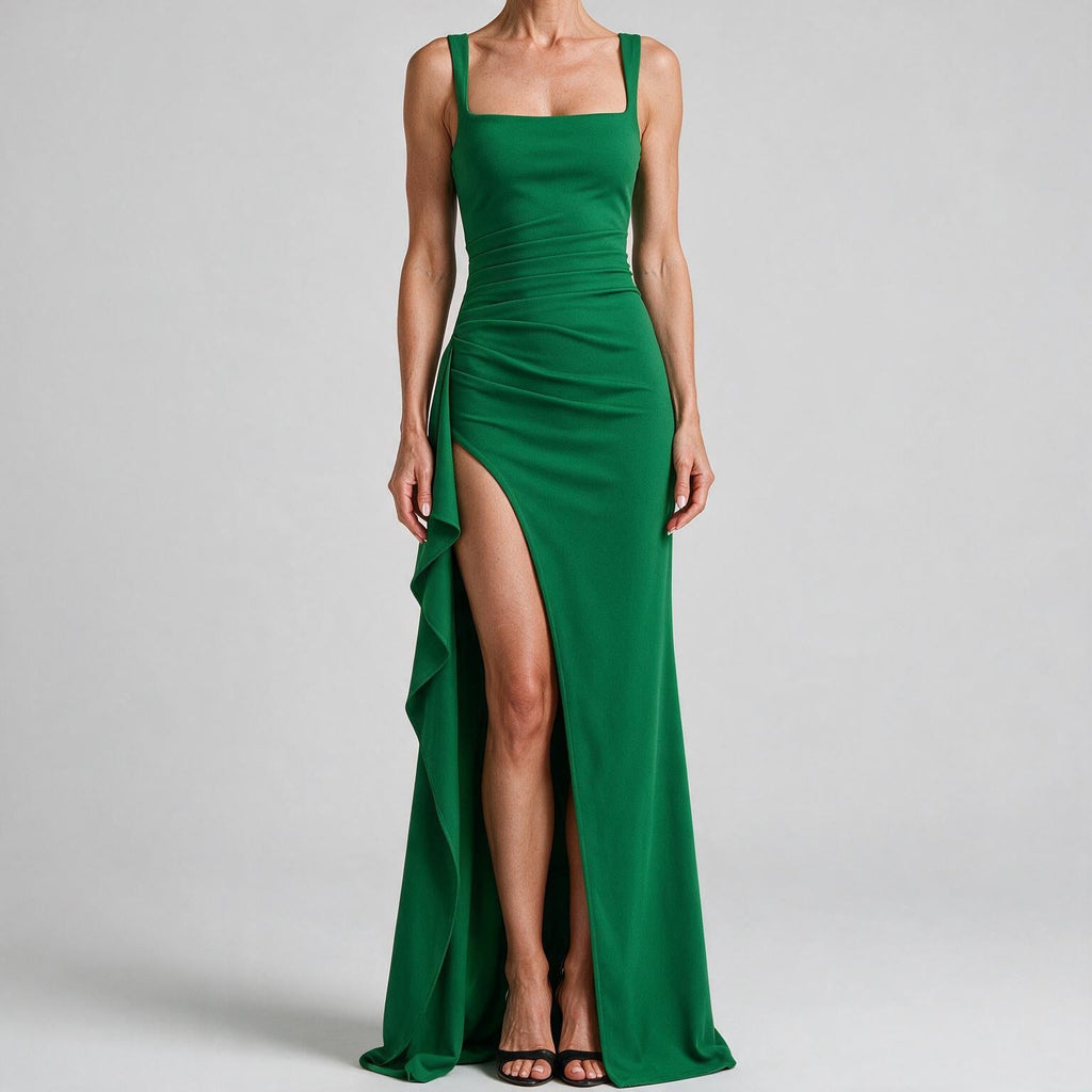Ondine | Womens Wedding Guest Maxi Strapless Backless High Slit Dresses Green