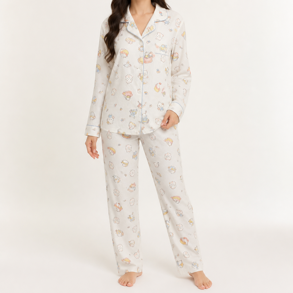 Beatrix | Womens Long Sleeve Cotton Pyjama Set Loungewear, Sky Blue