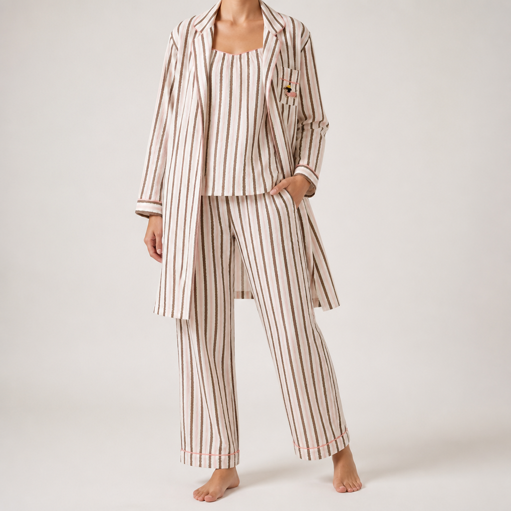Beatrix | Womens Long Sleeve Cotton Pyjama Set Loungewear, Caramel 2