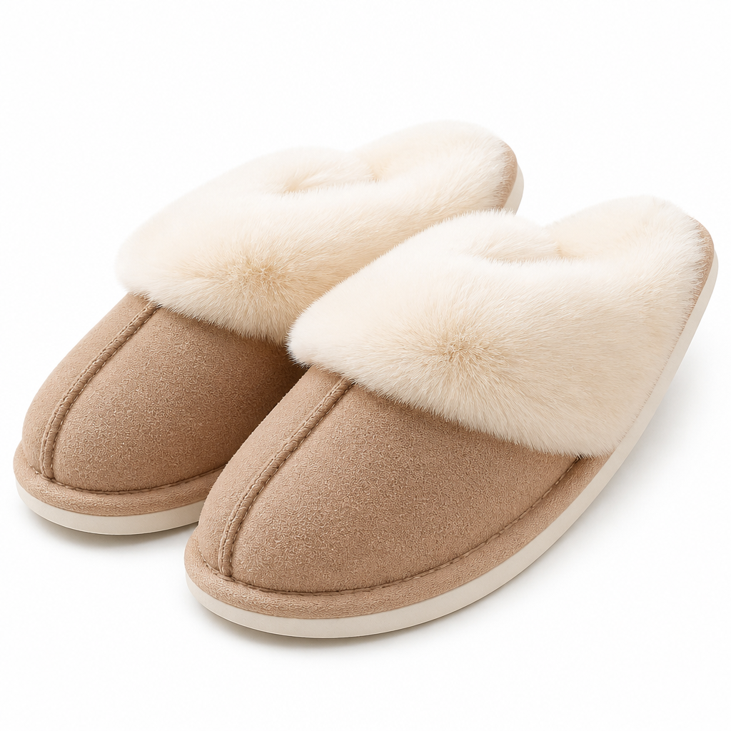 Ivar | Womens Slippers Fluffy Warm Memory Foam House Slippers Khaki packshot