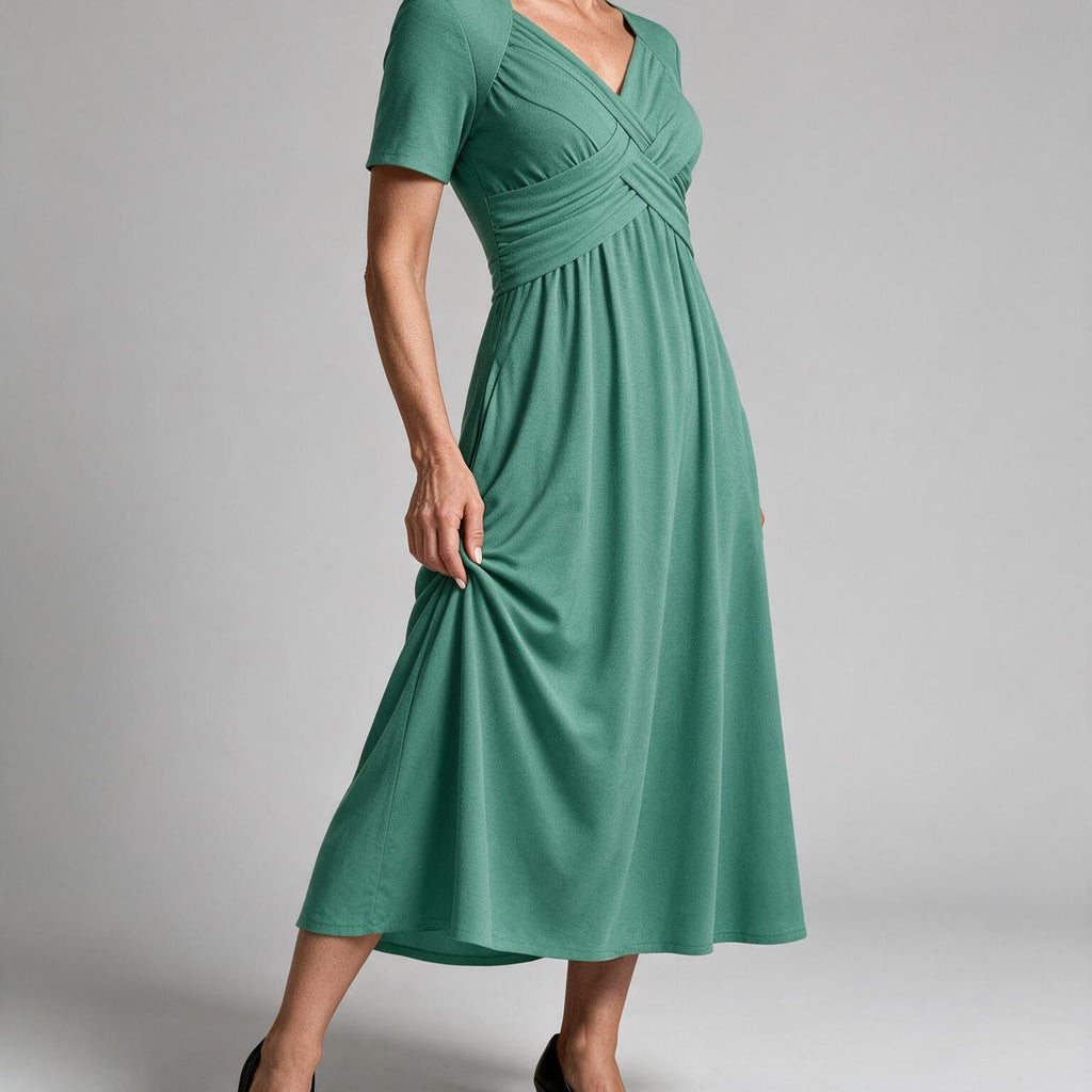 Adaline | Womens Short Sleeve Wrap Waist Long Maxi Wedding Guest Summer Dresses