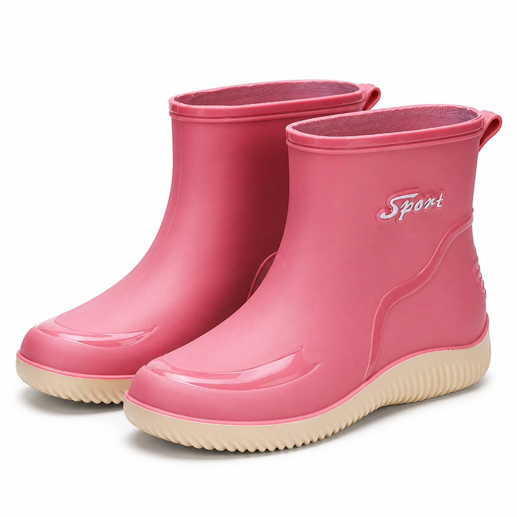 Esme | Womens Wellington Boots Waterproof Non Slip Mid Calf Rain Boots Pink 4 packshot
