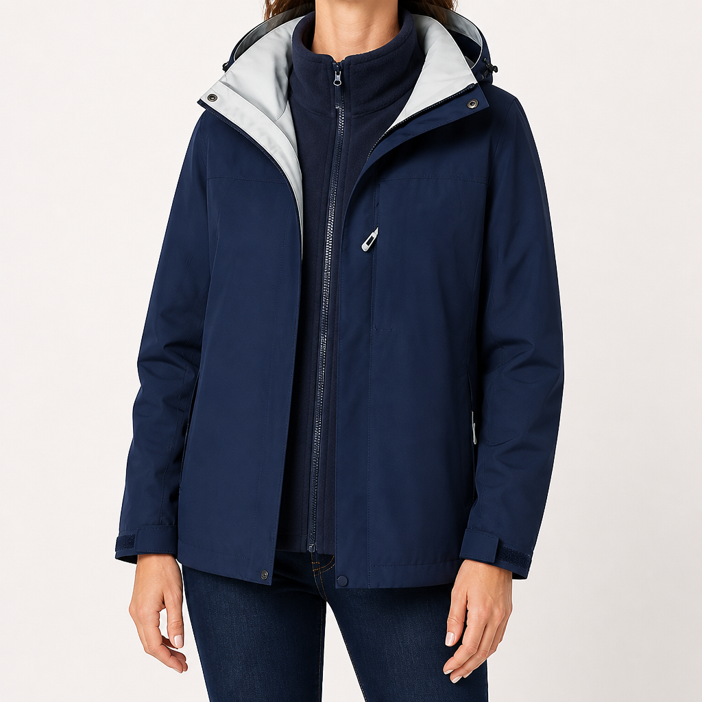 Rosalind | Womens Waterproof 3 in 1 Hooded Jacket, Navy Blue
