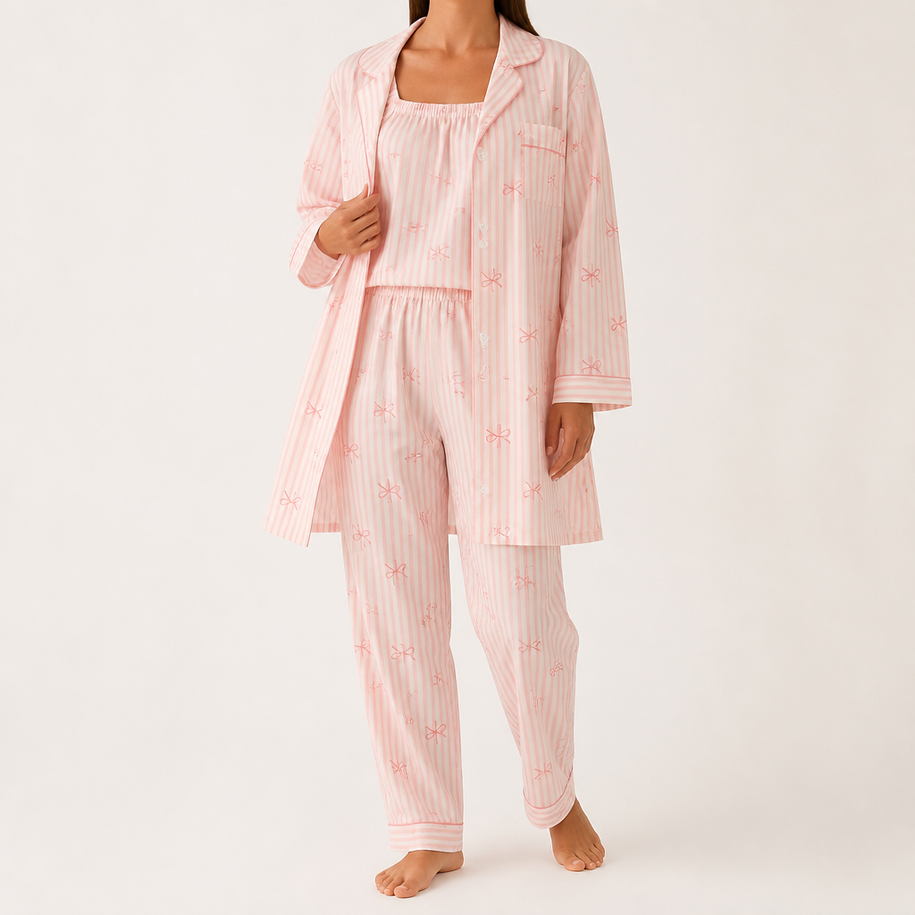 Rosalind | Womens Long Sleeve Button Up Cotton Pyjama Set Loungewear, Pink 10