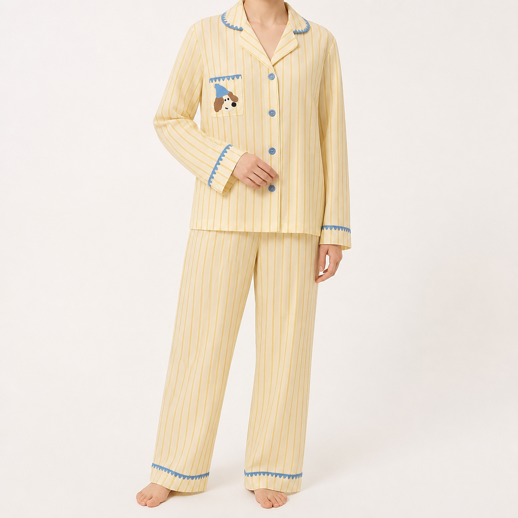 Beatrix | Womens Long Sleeve Cotton Pyjama Set Loungewear, Yellow 2