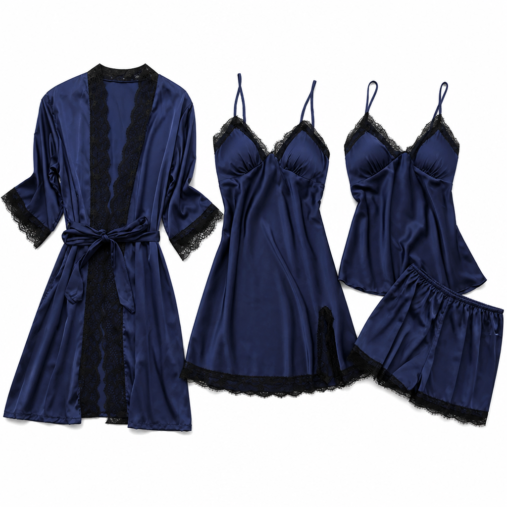 Rosalind | Womens Satin Cami Pyjama Set, Navy Blue