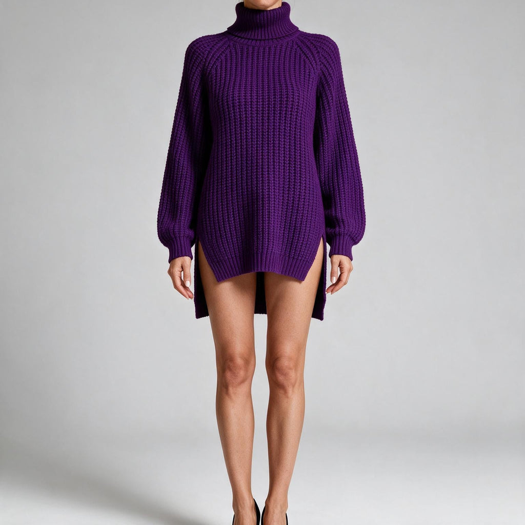 Rhiannon | Womens Wedding Guest Jumper Knitted Split Raglan Sleeve Dresses Purple