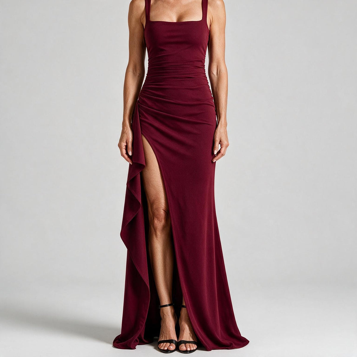 Ondine | Womens Wedding Guest Maxi Strapless Backless High Slit Dresses Burgundy