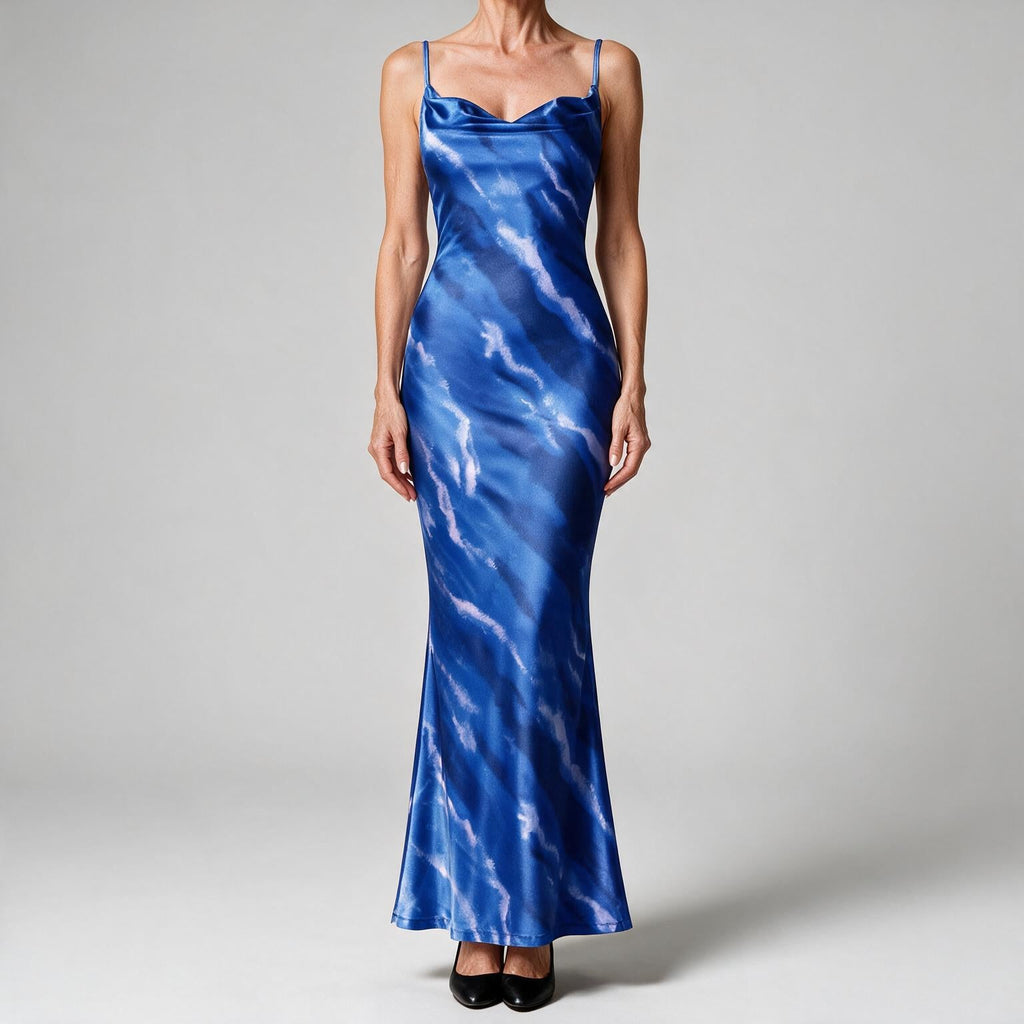 Saskia | Womens Floral Print Strappy Sleeveless Summer Slip Wedding Guest Dresses Blue