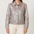 Verity | Womens Embellished Oversized Denim Jacket, Iridescent Pink