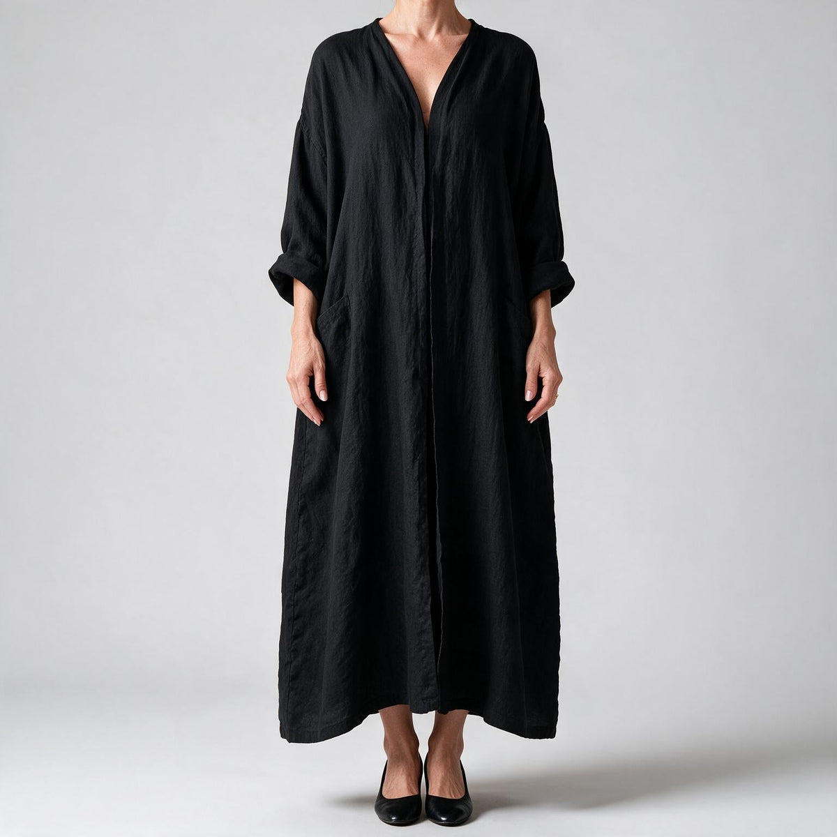 Dexter | Womens Shirt Dress Long Sleeve Longline Belted Midi Dress Black