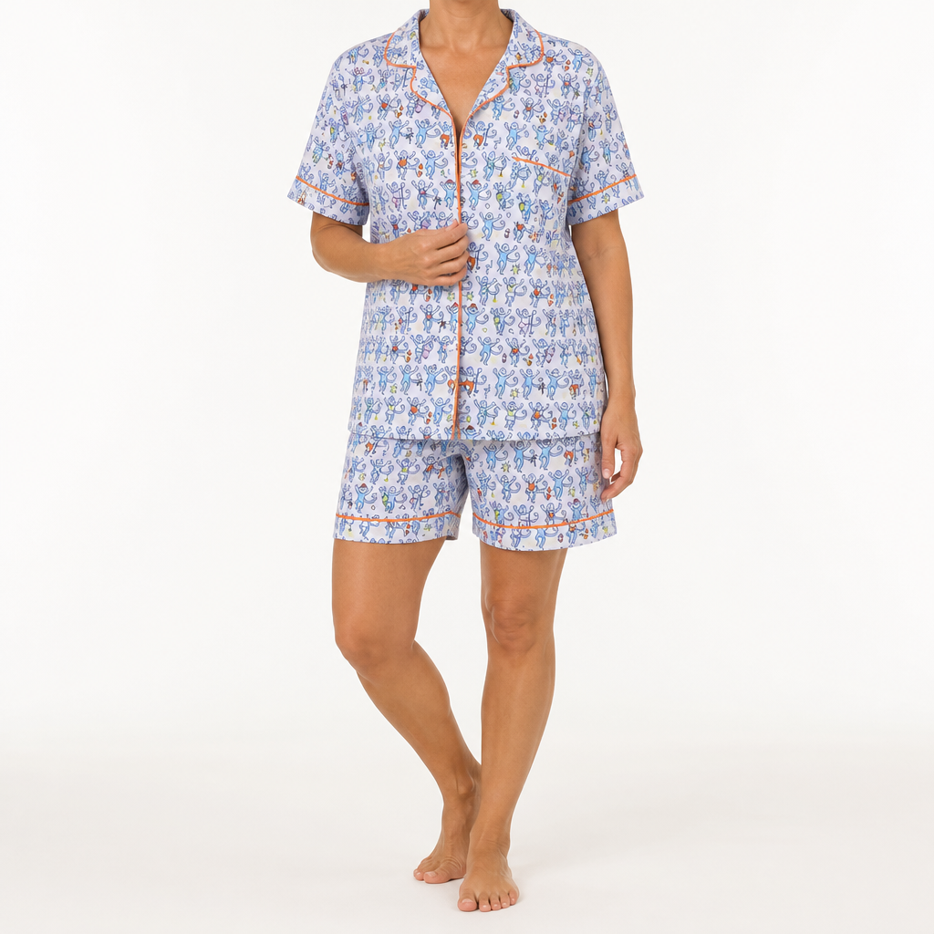 Genevieve | Womens Short Sleeve Cotton Pyjama Set, Steel Blue