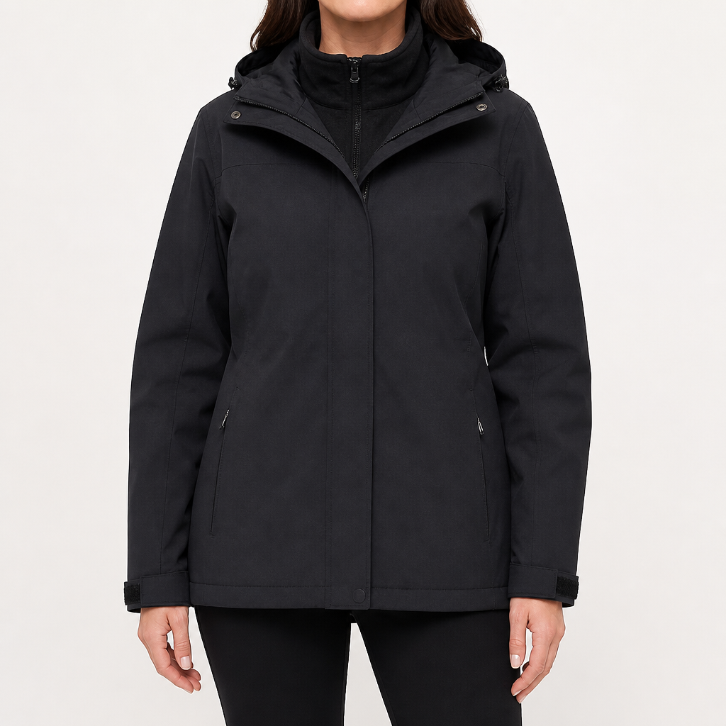 Imogen | Womens Waterproof Hooded 3-in-1 Jacket Fleece Lined, Black