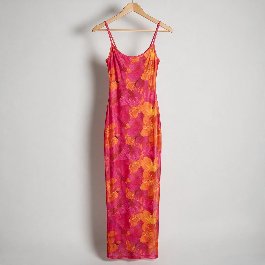 Anouk | Womens Printed Mesh Bodycon Mermaid Long Party Wedding Guest Dresses on hanger