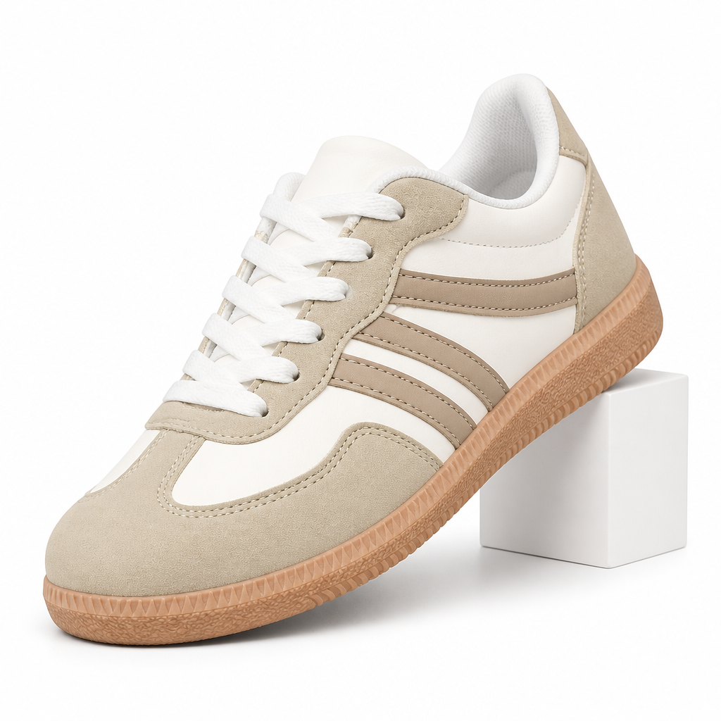 Ozias | Womens Trainers Running Shoes Sports Retro Lace Up Shoes Beige packshot