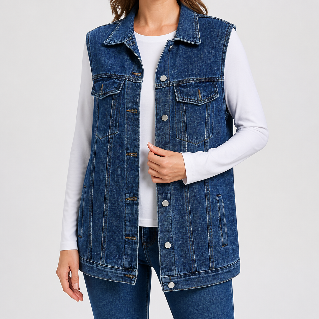 Cordelia | Womens Vintage Sleeveless Denim Gilet Waistcoat, Navy Blue