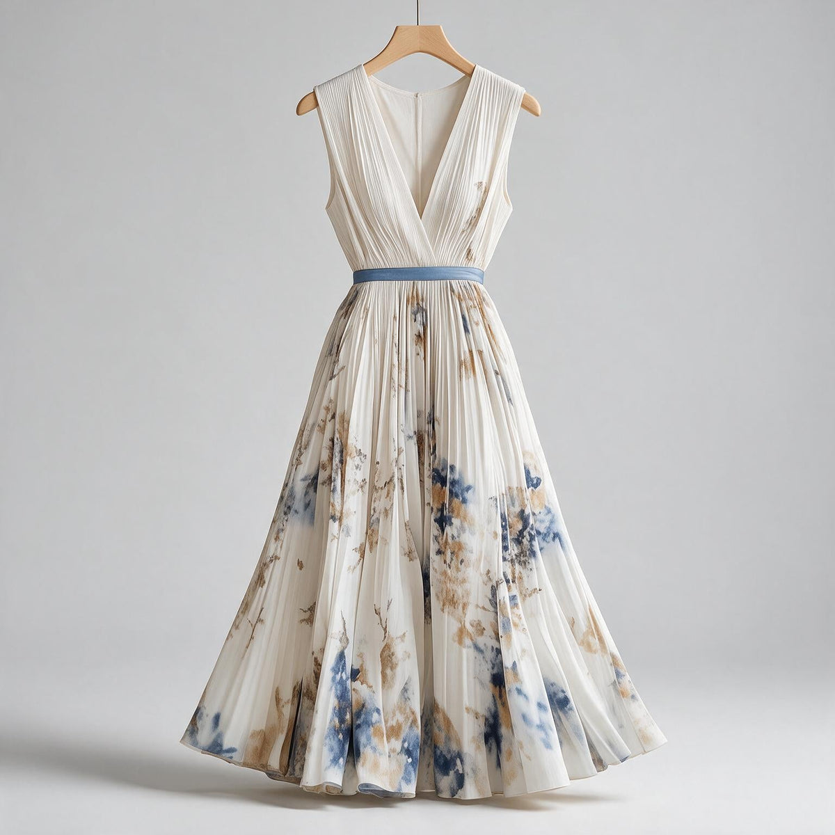 Seraphina | Womens Wedding Guest Maxi Summer Dresses Sleeveless Pleated Printed Dress on hanger