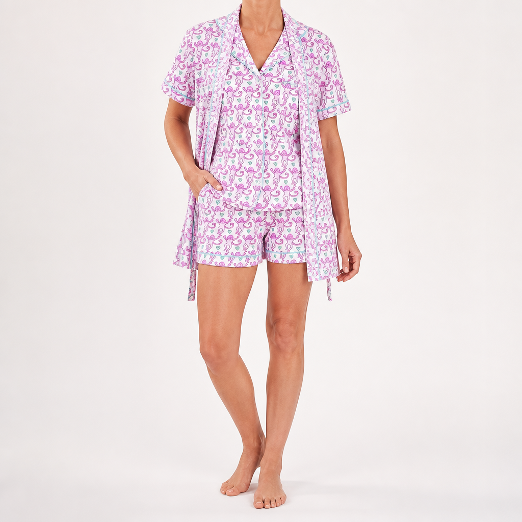 Genevieve | Womens Short Sleeve Cotton Pyjama Set, Orchid