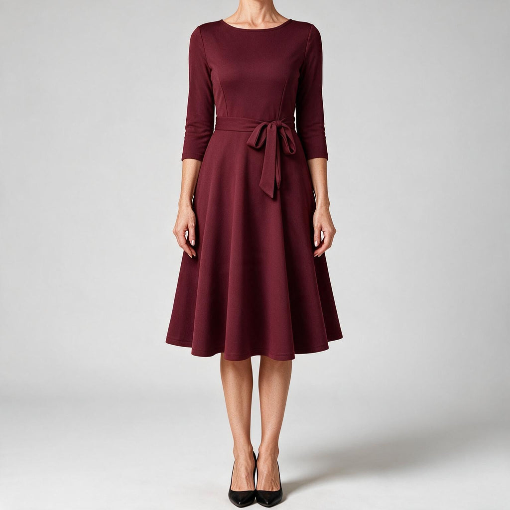 Celeste | Cocktail A Line Midi Wedding Guest Formal Dresses Burgundy